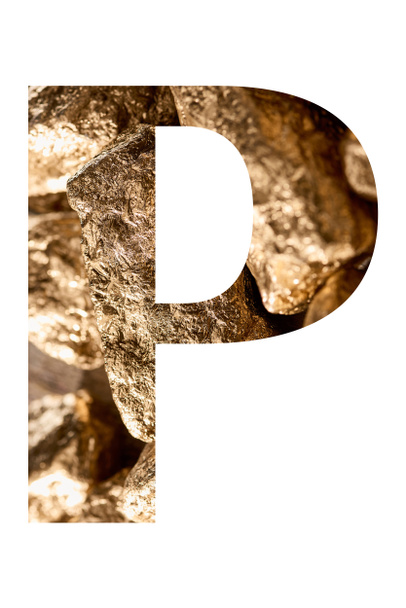 P betű, fényes arany kövekből készült, fehér - Fotó, kép