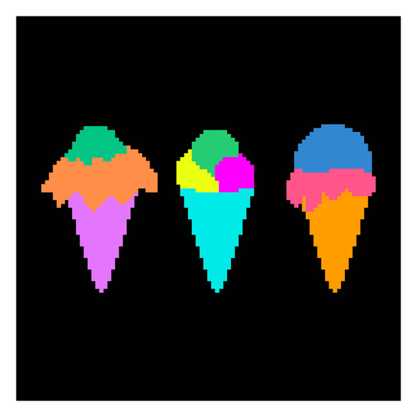 Пиксельная коллекция мороженого. Векторный иллюстрационный набор цветного мороженого. Значок пикселя
. - Вектор,изображение