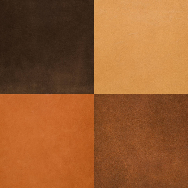 Set of brown leather samples, texture background. - Foto, imagen