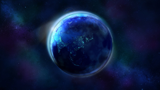 アジア、オーストラリア、オセアニアを示す宇宙からの地球の夜半分. - 写真・画像