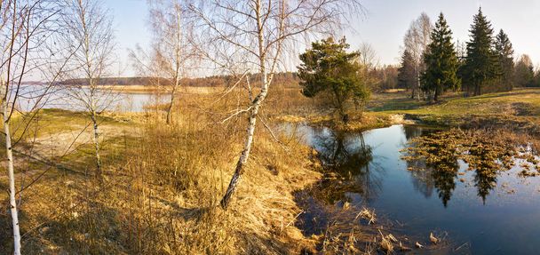 Clean rural environment background. Lake in morning time - Photo, Image