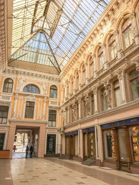 Odessa, Ukraine - November 17, 2017: The Passage is a hotel and a mall, an architectural masterpiece of the end of the 19th century located on the corner of Deribasovskaya and Preobrajenskaya Streets. - Fotó, kép