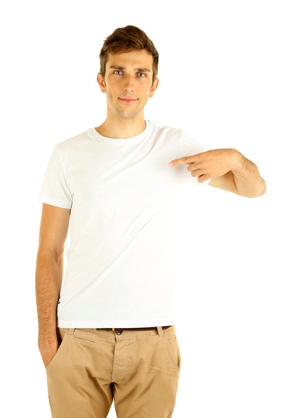 T-shirt on young man isolated on white - Photo, Image
