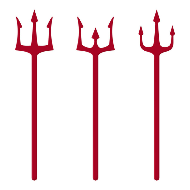 Set of red tridents isolated on white background. Devil, neptune tridents. Cartoon style. Clean and modern vector illustration for design, web. - Vector, Image