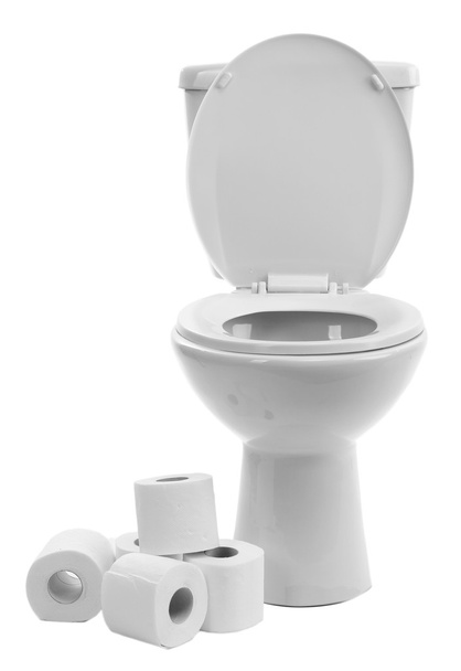 White toilet bowl with toilet paper, isolated on white - Φωτογραφία, εικόνα