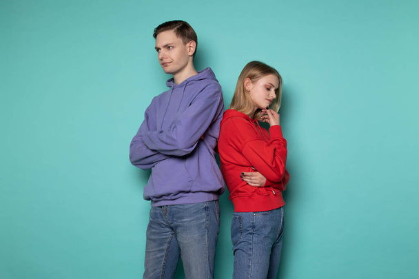 Image of young seriously people man and woman in casual clothes - Fotó, kép