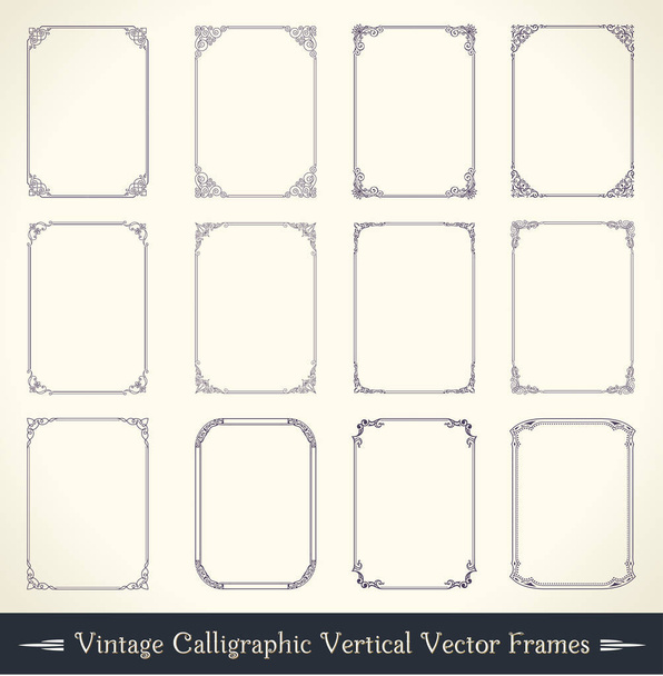 Kalligrafischer Rahmen im Vintage-Stil. Schwarz-weißer Vektorrand der Einladung, Diplom, Urkunde, Postkarte - Vektor, Bild