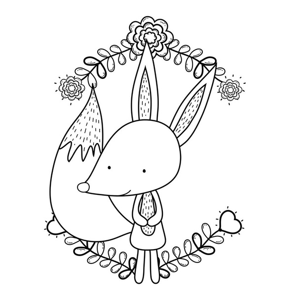 милый и маленький лис с цветочным декором
 - Вектор,изображение