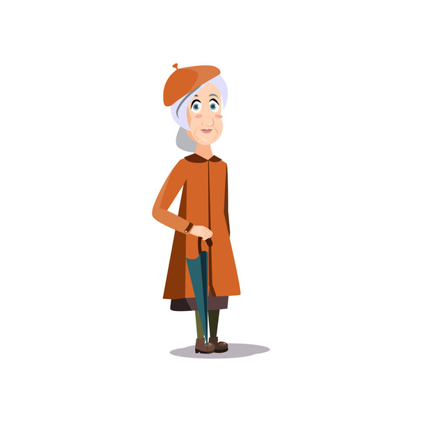 Cute retro fashion old woman in brown coat - Vector, afbeelding