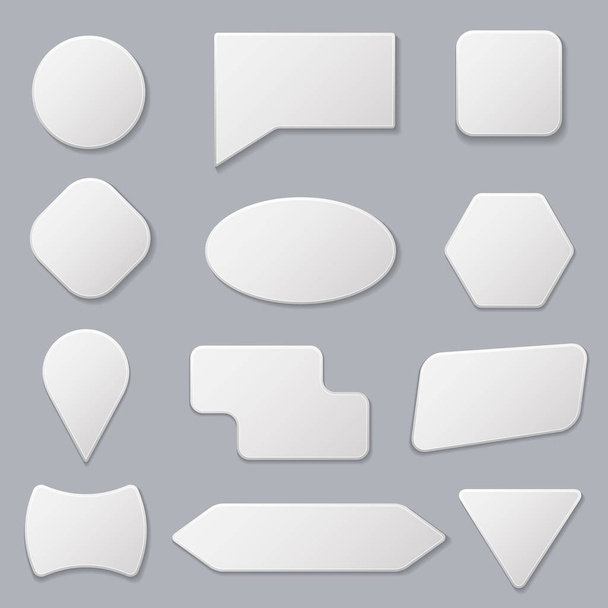 Realistic 3d Detailed White Blank Tags Stickers Template Mockup Set. Vector - Vektör, Görsel