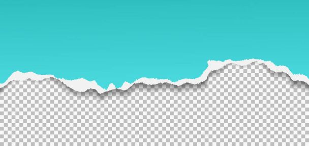 Torn turquoise horizontal paper strip with soft shadow is on squared background. Vector illustration - Vector, Image