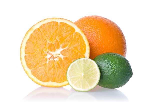 Orange and lime isolated on white - Photo, image