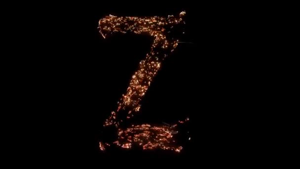 Letter Z burning. Steel wool smoldering. Beautiful combustion. Exciting typography. Unusual font - Footage, Video