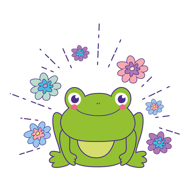 cute toad with flowers garden character - Vektor, kép