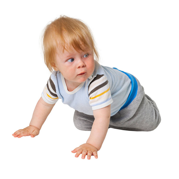 The little boy crawling on white background - Фото, зображення