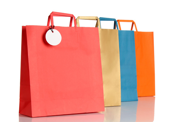Assortiti borse della spesa colorate su sfondo bianco
 - Foto, immagini