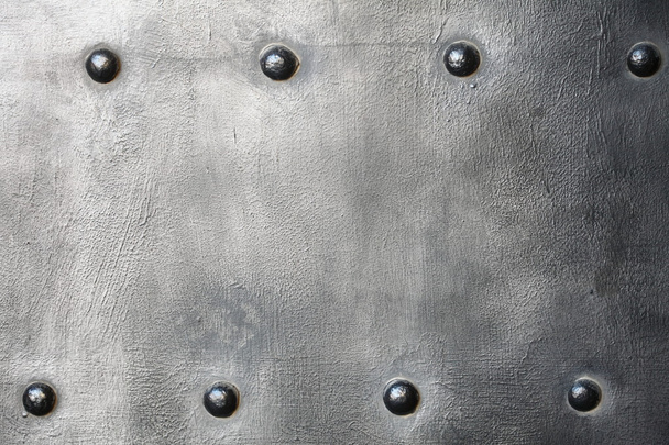 Black metal plate or armour texture with rivets - Φωτογραφία, εικόνα