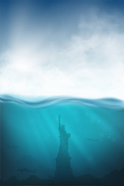 podwodne wektor z rekina, Statua wolności i morza - Wektor, obraz