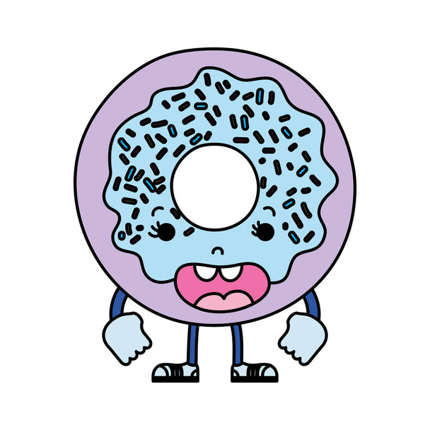 color kawaii funny donut with arms and legs - Vector, Image