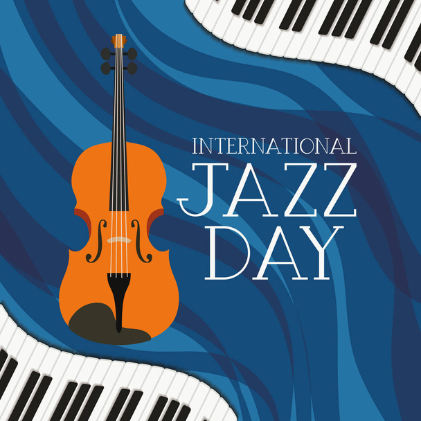 jazz day poster with piano keyboard and fiddle - Vector, Image