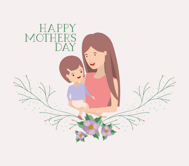 carte de fête des mères avec couronne de feuilles mère et fils
 - Vecteur, image