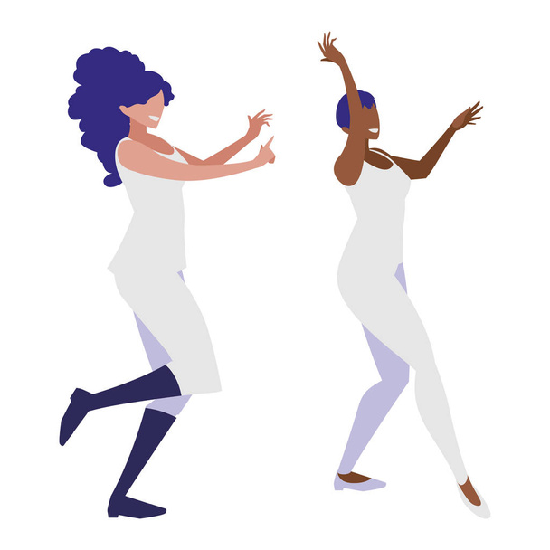 fiatal Interracial lányok tánc karakterek - Vektor, kép