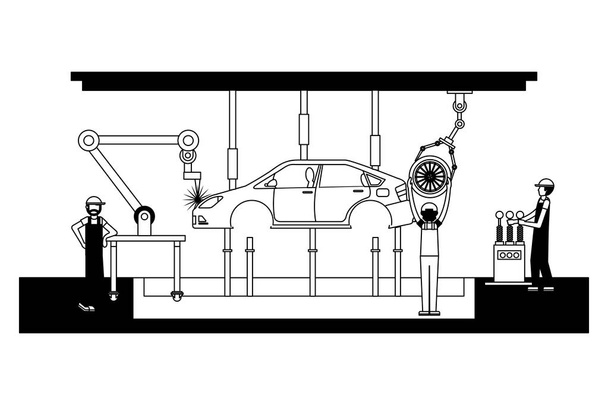 рабочие роботы вооружения и сборочной линии автомобильной промышленности
 - Вектор,изображение
