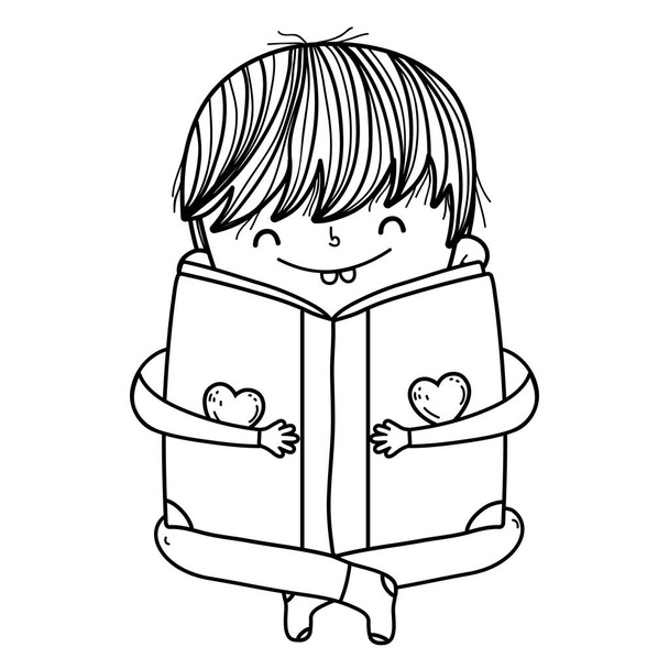 ευτυχισμένο το μικρό αγόρι ανάγνωση βιβλίο - Διάνυσμα, εικόνα