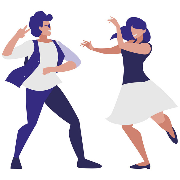 junge Paare tanzen Charaktere - Vektor, Bild