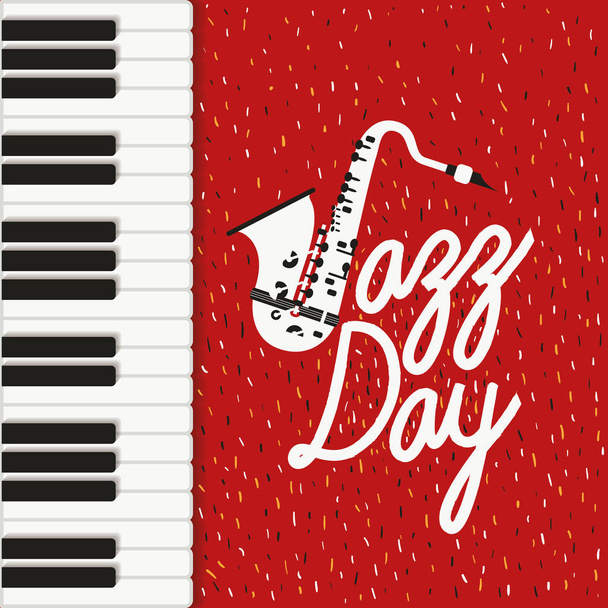 jazz day poster with piano keyboard and saxophone - Vector, Image