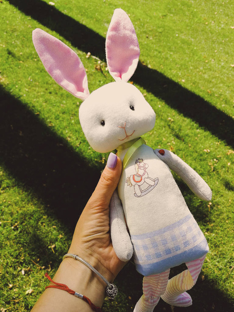Anne elinde oyuncak tavşan - Fotoğraf, Görsel
