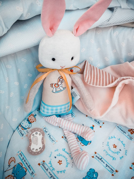 arabasındaki bebek oyuncak tavşan - Fotoğraf, Görsel