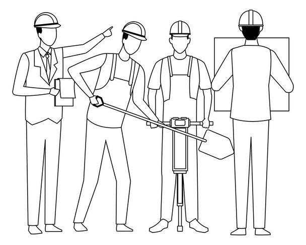Robotnicy budowlani narzędzia w czerni i bieli - Wektor, obraz