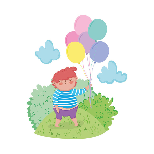 manzara balonlar helyum ile küçük tombul çocuk - Vektör, Görsel