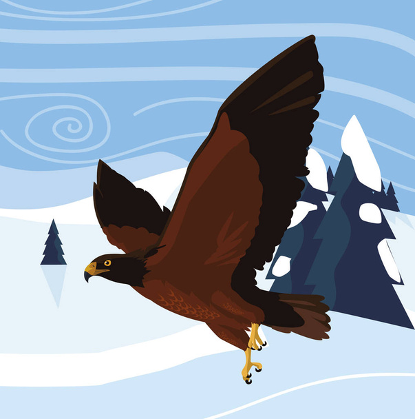 piękny Orzeł latający w SNOWSCAPE majestatyczny ptak - Wektor, obraz