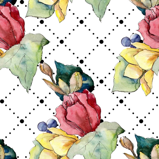 Bouquet floral botanical flowers. Watercolor background illustration set. Seamless background pattern. - Фото, зображення