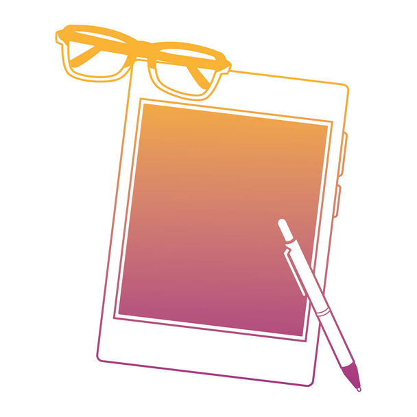 Tablet and glasses with pen rainbow lines - Vektör, Görsel