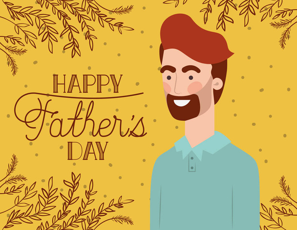 feliz pai cartão de dia com pai e folhas de decoração de plantas
 - Vetor, Imagem