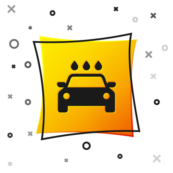 schwarze Autowaschanlage Symbol isoliert auf weißem Hintergrund. Autowaschservice und Wasserwolken-Symbol. gelber quadratischer Knopf. Vektorillustration - Vektor, Bild