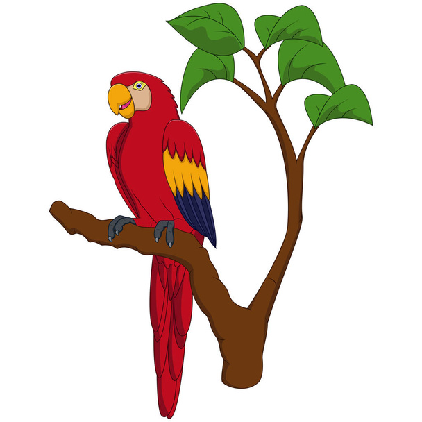 Cartoon macaw on tree branch - Vektori, kuva
