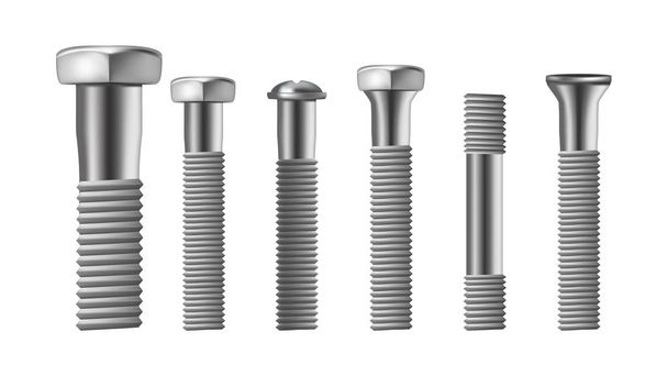 Realistic Types Of Steel Brass Bolt Set Vector - Vector, Image