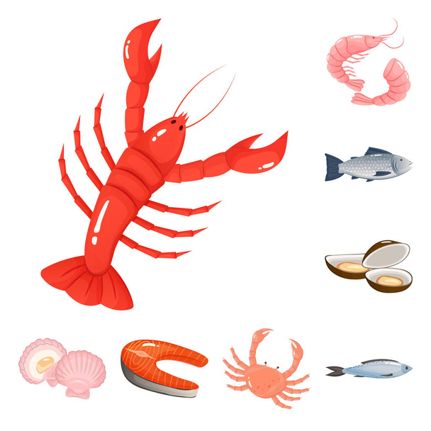Isolated object of food and sea symbol. Collection of food and healthy stock symbol for web. - ベクター画像