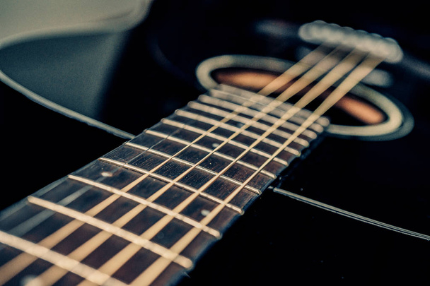 Acoustic guitar close up view - Photo, Image