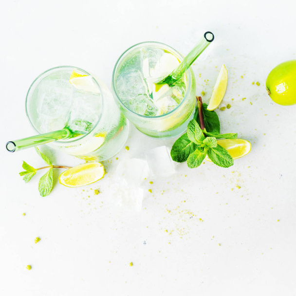 Two glasses with tropical mojito cocktails with straws on light background - Photo, image