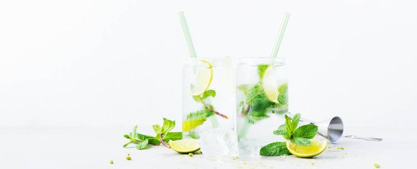 Two glasses with tropical mojito cocktails with straws on light background - Foto, Bild