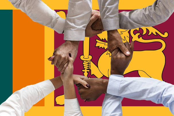 Sri Lanka flag, intergration of a multicultural group of young people - Photo, Image