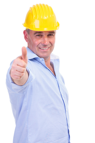 middle aged engineer showing thumbs up - 写真・画像