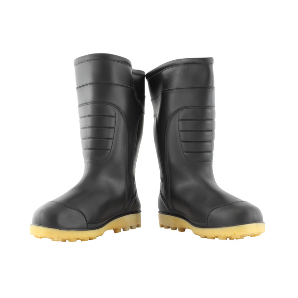 Expanded pair rubber black boot shoes on white background. - Photo, Image