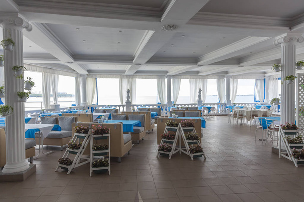 Restaurant with view on sea. Cafe on the beach. Table setting restaurant.   - Φωτογραφία, εικόνα