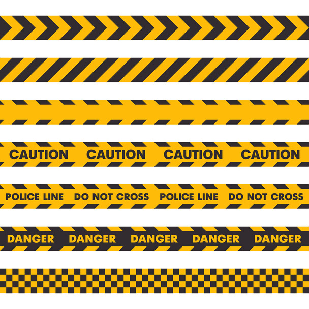 Police Crime Scene Barrier Tape. Seamless Set on White Background. Vector - Vector, Image